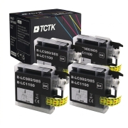 TCTK Atramentové náplne LC-1100XL sada 4 ks čierna kompatibilný s Brother DCP-145 C, pre DCP-163 C, pre DCP-165 C, pre DCP-185 C, pre DCP-195 C, pre DCP-197 C, pre DCP-365 CN, nahrádza LC1100XLBK