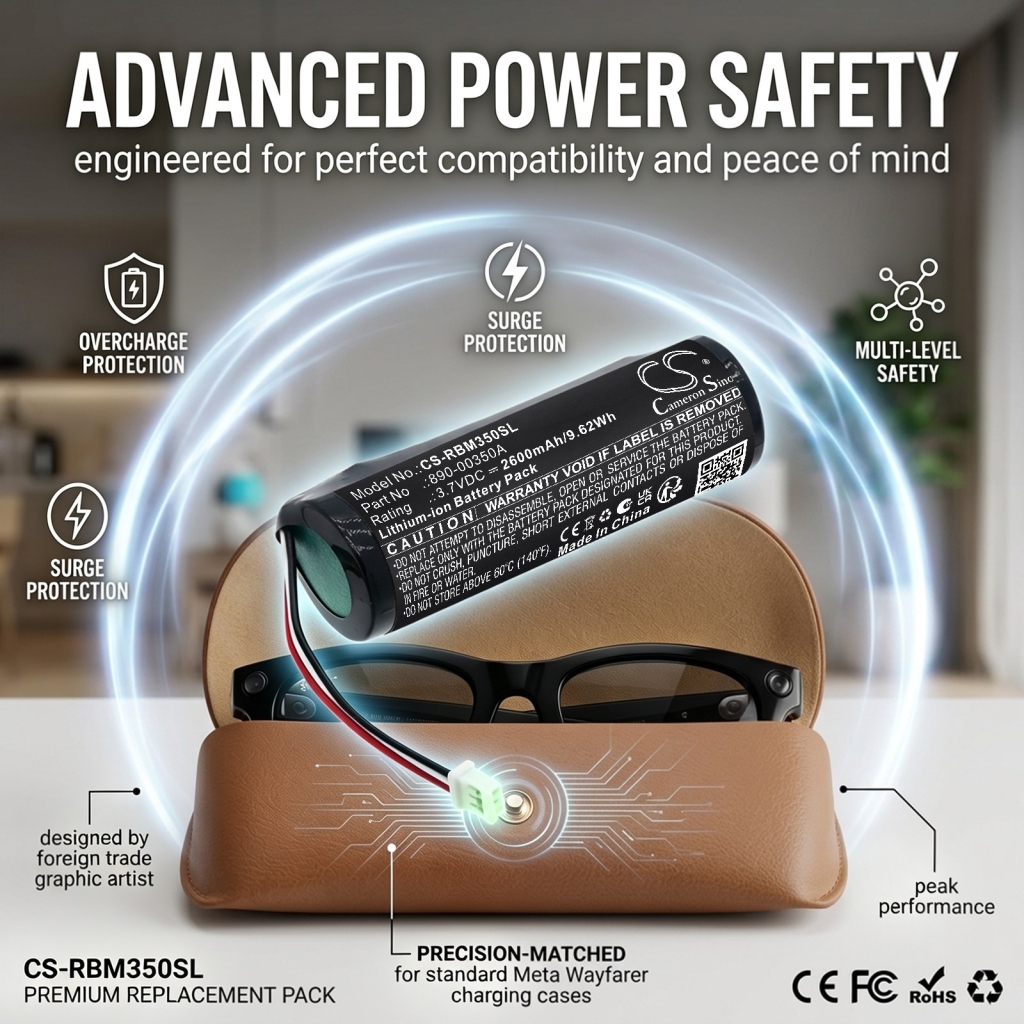 Batérie kompatibilné s Ray-ban Meta Wayfarer Charging Case CS-RBM350SL