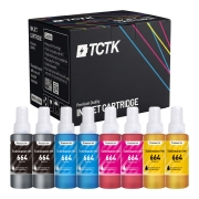 TCTK Atrament T6641 T6642 T6643 T6644 Sada 8 ks CMYK kompatibilný s Epson EcoTank ET-14000 ET-16500 ET-2500 ET-2550 ET-2600 ET-4500 L355, nahradzuje C13T66414A C13T664140