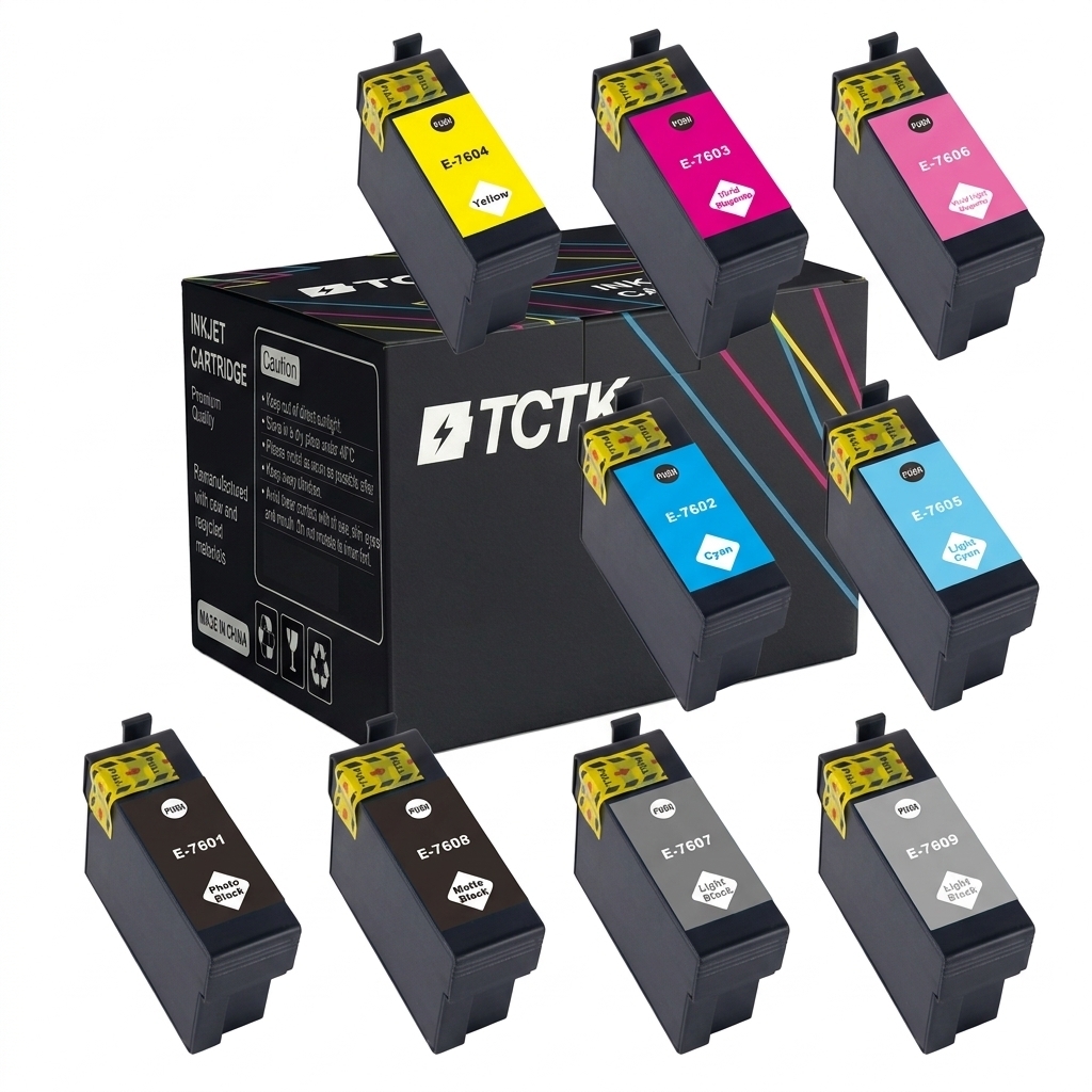 TCTK Atramentové náplne T7601 T7602 T7603 T7604 T7605 T7606 T7607 T7608 T7609 sada 9 ks viacfarebná kompatibilný s Epson SureColor SC-P 600, nahrádza C13T76014010