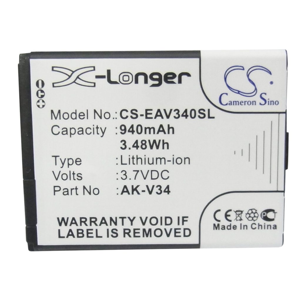 Cameron Sino X-Longer CS-EAV340SL pohľad na predný štítok: 940mAh 3,7V Li-ion, X-Longer a Cameron Sino