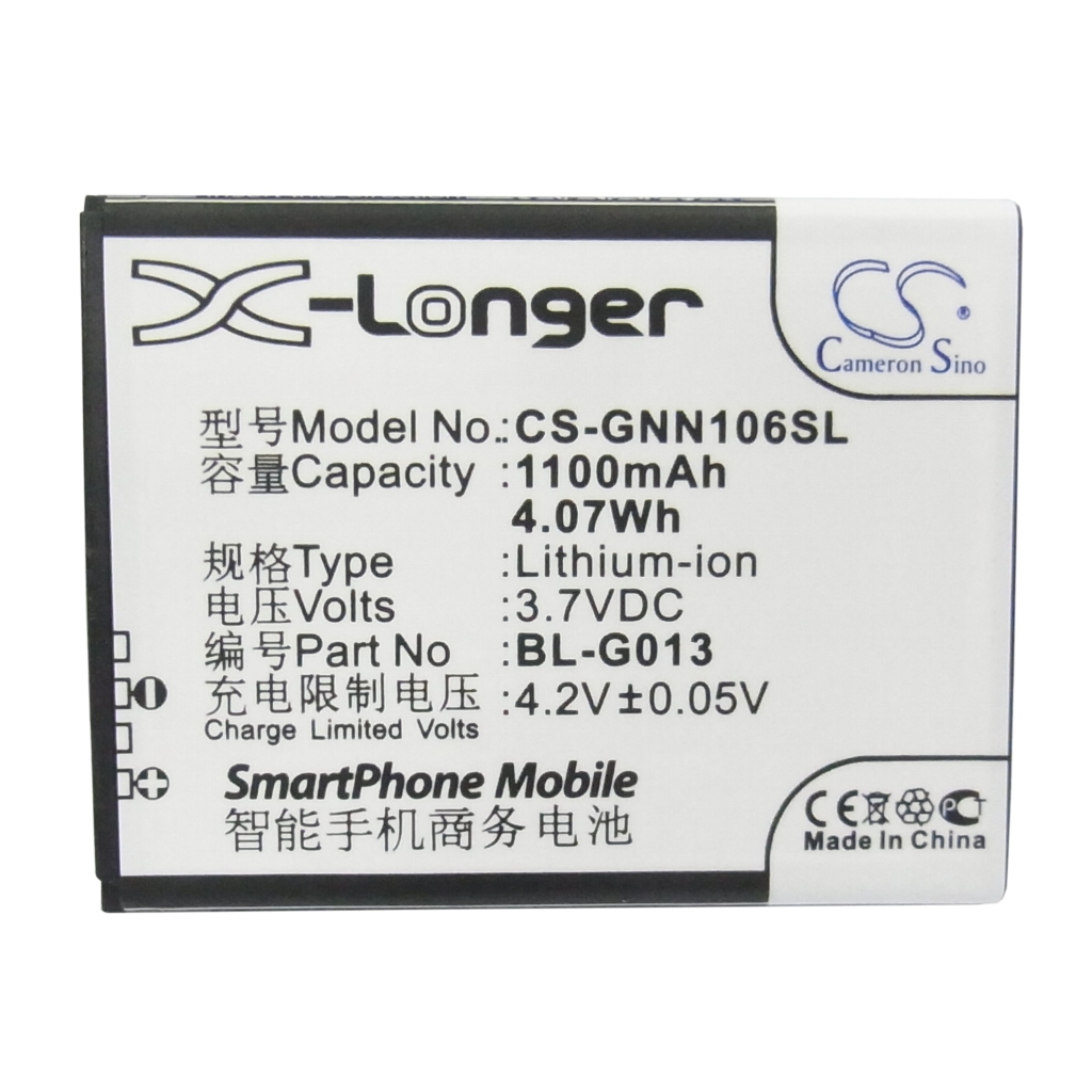 Cameron Sino X-Longer CS-GNN106SL plochý pohľad na predný štítok: 1100mAh 3,7V 4,07Wh Li-ion BL-G013, štítok X-Longer