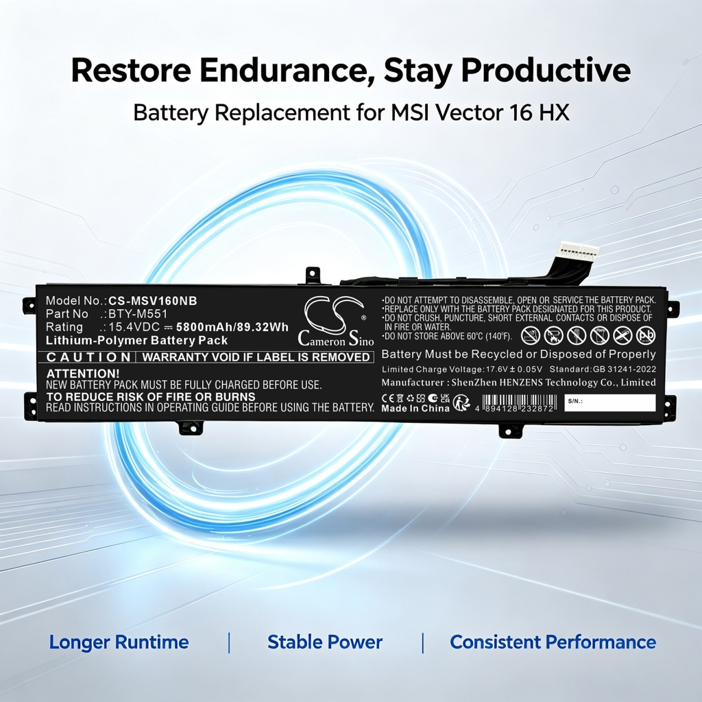 Batérie kompatibilné s MSI Vector 16 16 HX 16 HX A13V CS-MSV160NB